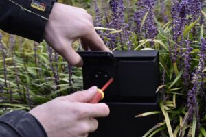 Elektricien maakt buitenstopcontact in lavendel